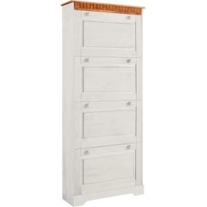 Coffre à chaussures avec 4 portes battantes en pin laqué bl…