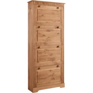 Coffre à chaussures avec 4 portes battantes en pin naturel