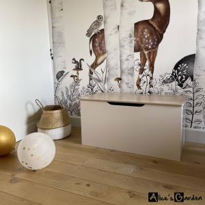Coffre à jouet en bois massif pin naturel blanc