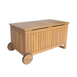 Coffre de jardin bois d'acacia avec roulettes couleur teck…