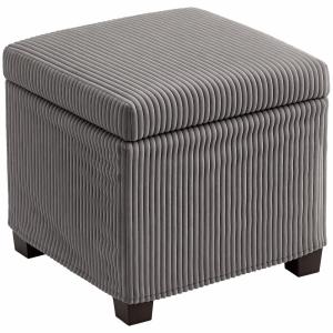 Coffre pouf rangement 30l velours côtelé gris