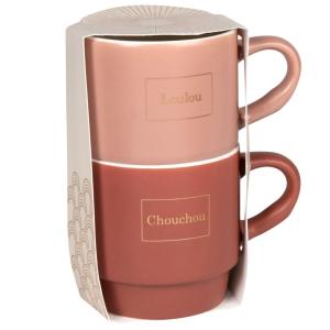 Coffret 2 tasses en porcelaine rose