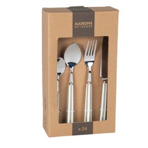 Coffret 24 couverts en inox et céramique blanche et verte