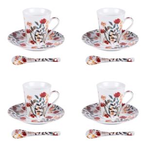 Coffret 4 tasses avec cuillères 16 cl   décoré en porcelain…