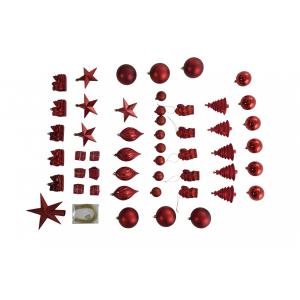 Coffret 50 pièces décorations de Noël en plastique rouge