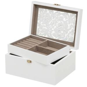 Coffret à bijoux en bois blanc taillé et miroir 20x16x10cm