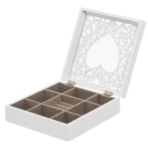 Coffret à bijoux en bois blanc taillé et verre coeur 23x23x…