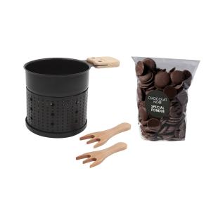 Coffret cadeau fondue au chocolat pour 2 ou 3 en acier noir