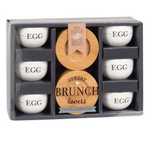 Coffret coquetiers en porcelaine blanche (x6) et soucoupes…