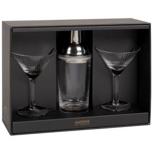 Coffret coupes à cocktail en verre strié (x2) et shaker en…
