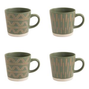 Coffret de 4 mugs   40 cl décoré en grès