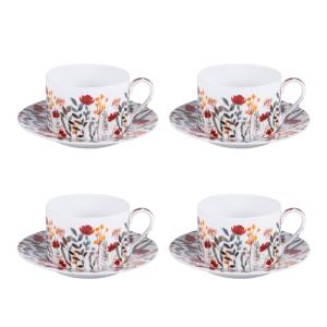 Coffret de 4 tasses et sous tasses 18 cl   décoré en porcel…