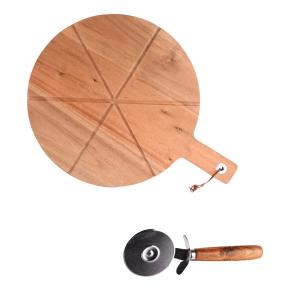 Coffret Pizza 2 pièces (plat   roulette) marrons en bois