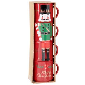 Coffret tasses de Noël casse-noisette (x4) en grès rouge, v…