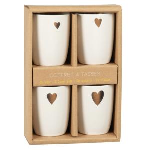Coffret tasses (x4) en céramique blanche motifs cœurs dorés…