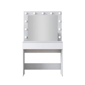 Coiffeuse 1 tiroir avec miroir à leds L90cm - Blanc