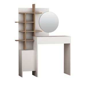 Coiffeuse 1 tiroir avec miroir L71,50cm - Blanc et bois cla…