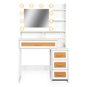 Coiffeuse 4 tiroirs et miroir led 3 couleurs l92cm bois bla…
