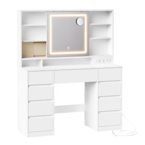 Coiffeuse 9 tiroirs loupe 10x éclairage 3 couleurs blanc nu…