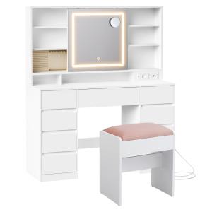 Coiffeuse 9 tiroirs tabouret loupe 10x éclairage 3 couleurs…