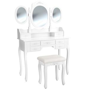 Coiffeuse avec 3 miroirs 7 tiroirs avec tabouret rembourré
