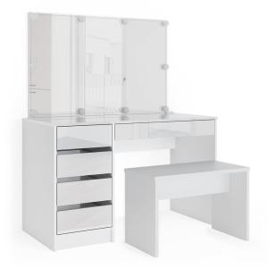 Coiffeuse avec éclairage LED et banc Blanc 120x75cm