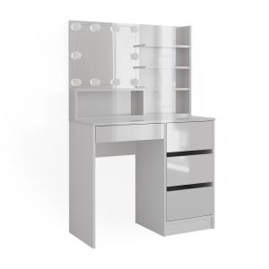 Coiffeuse avec éclairage LED, et étagère miroir Blanc 90x14…