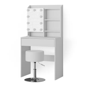 Coiffeuse avec éclairage LED et tabouret, Blanc 70 x 136cm