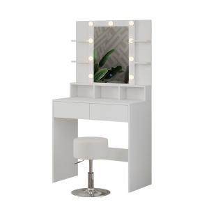 Coiffeuse avec éclairage LED et tabouret, Blanc 80 x 146.5c…