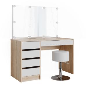 Coiffeuse avec éclairage LED et tabouret, Blanc/Sonoma 120…