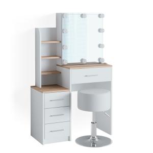 Coiffeuse avec éclairage LED et tabouret, Blanc/Sonoma 80 x…