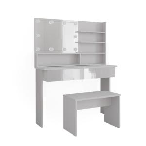 Coiffeuse avec étagère miroir banc & éclairage LED Blanc 12…