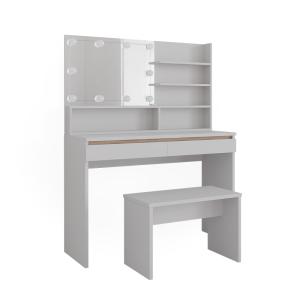 Coiffeuse avec étagère miroir banc & éclairage LED Blanc 12…