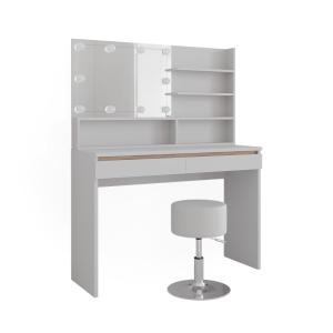 Coiffeuse avec étagère miroir tabouret & éclairage LED Blan…