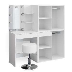 Coiffeuse avec LED, tabouret et armoire Blanc 140x140cm