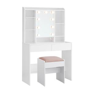 Coiffeuse avec miroir 2 tiroirs étagères et tabouret rembou…