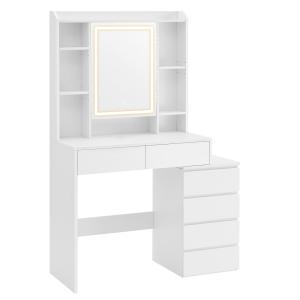 Coiffeuse avec miroir compartiments ouverts l 97,5 cm blanc