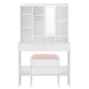 Coiffeuse avec miroir éclairage 2 tiroir et tabouret blanc