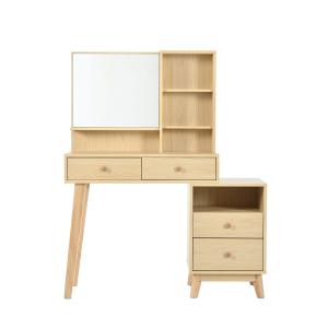 Coiffeuse avec miroir effet bois rangement et tiroirs