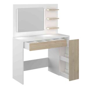 Coiffeuse avec miroir en bois blanc et imitation chêne