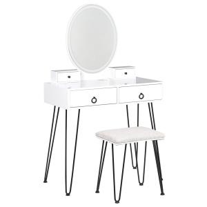 Coiffeuse avec miroir et tabouret led blanc