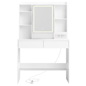 Coiffeuse avec miroir led 3 couleurs luminosité réglable bl…