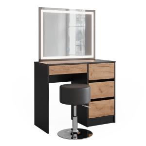 Coiffeuse avec miroir LED et tabouret, Anthracite 90 x 75 cm