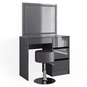 Coiffeuse avec miroir LED et tabouret, Anthracite 90 x 75cm