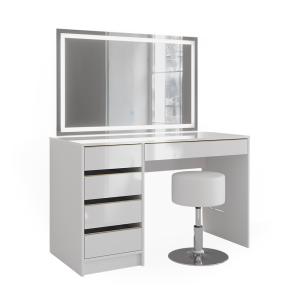Coiffeuse avec miroir LED et tabouret, Blanc/doré 120 x 75c…