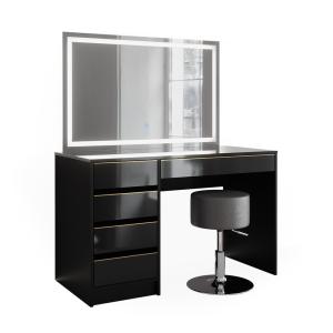Coiffeuse avec miroir LED et tabouret, noir/or 120 x 75cm