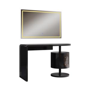 Coiffeuse avec miroir LED Noir Haute brillance 120x76cm