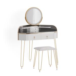 Coiffeuse avec miroir LED tabouret et USB Blanc 99x134cm