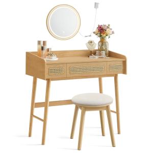 Coiffeuse avec tabouret de maquillage miroir 3 tiroirs beige