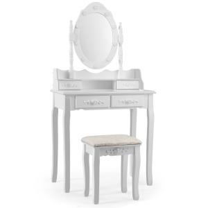 Coiffeuse avec tabouret et miroir rotatif amovible blanc 75…